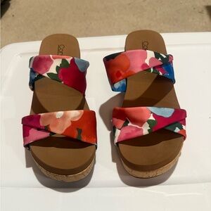 Corkys Red and Pink Sandals with Geometric Straps